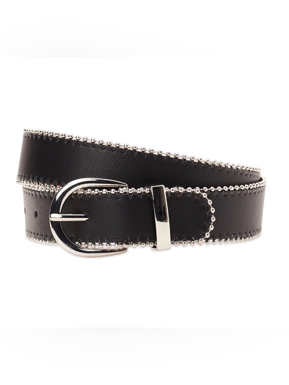 Madden NYC Women's PU Belt with Ball Chain Edge, Black